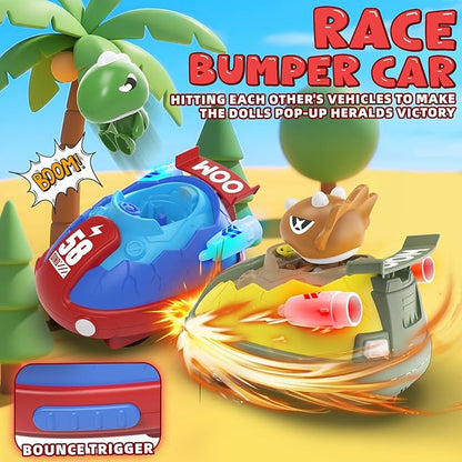 RC Bumper Cars Dinosaur Remote Control Car Set of 2 RC Ejecting Bumper Cars for Kids Toddlers 2.4 GHz Mini Car Toys Battle Race Toy with Light Music