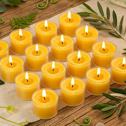 8 Hours Beeswax Tealight Candles-12 Packs - Natural Beeswax Tea Candles in Clear Cup | Smokeless Beeswax Tealights for Home Decor, Fragrance, Relax, Air Purify