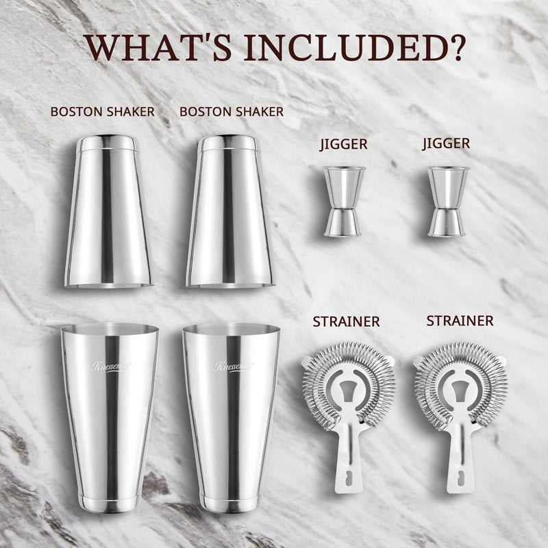 KITESSENSU Boston Cocktail Shaker Set, 8-Piece Professional Bartender Kit with Stainless Steel Martini Drink Mixer, Hawthorne Strainers, Double Jiggers, Dishwasher Safe Bar Tools for Home Bars & Gifts