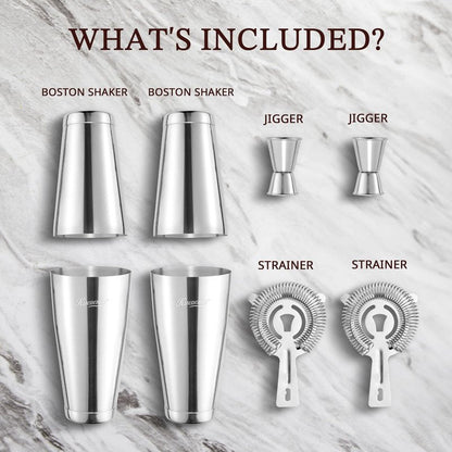 KITESSENSU Boston Cocktail Shaker Set, 8-Piece Professional Bartender Kit with Stainless Steel Martini Drink Mixer, Hawthorne Strainers, Double Jiggers, Dishwasher Safe Bar Tools for Home Bars & Gifts