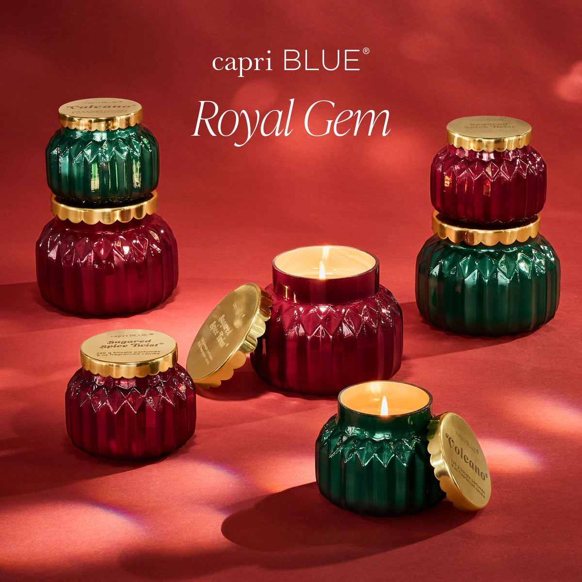 Capri Blue Royal Gem Holiday Candles - Jar Candles - Soy Wax Blend with Glass Candle Holder - Scented Candles for Home - Notes of Tropical Fruits & Sugared Citrus (Volcano, 19 oz)