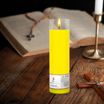 Mega Candles 1 pc Unscented Yellow Glass Container Devotional Prayer Candles, Shortening Wax Candle 2 Inch x 8 Inch, Sanctuary, Vigils, Prayers, Spiritual, Blessings, Religious, Altar, Remembrance