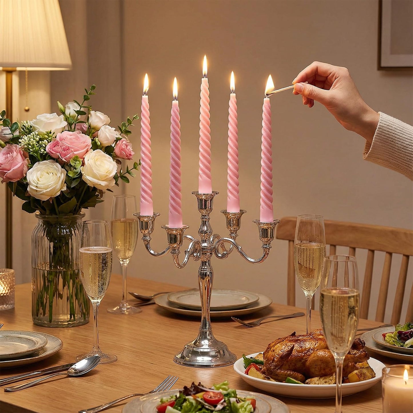 6 Pcs Pink Spiral Taper Candles, 10 Inch Unscented Dripless Twisted Candlesticks, Decoration for Dinner Party Wedding Holiday Celebration Supplies