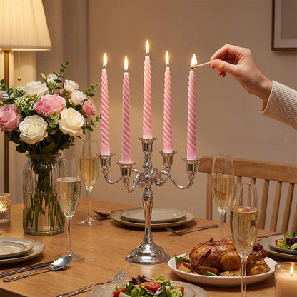 6 Pcs Pink Spiral Taper Candles, 10 Inch Unscented Dripless Twisted Candlesticks, Decoration for Dinner Party Wedding Holiday Celebration Supplies