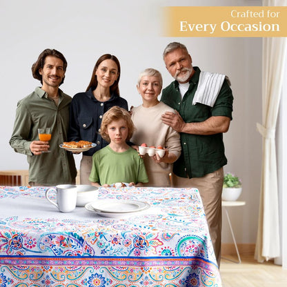 Maison d' Hermine Table Cloth Rectangle Table 100% Cotton 60 x 90 Inches Tablecloth Reusable Decorative for Dining Kitchen Room Farmhouse Home Gifts for Mothers Day Spring Summer - Indian Floral