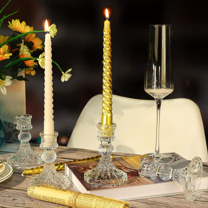 Clear Glass Candlestick Holders,8 pcs Set Include Taper Candle Holders and Stripe Candle Holders,Two Style for Formal Events, Wedding, Festival,Church, Party & Festival Decoration