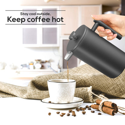 Utopia Kitchen 304 Grade Stainless Steel French Press Coffee Maker 17 Oz, Double Wall Insulated Coffee Press with 4-Level Filtration system, Include 2 Extra Filters, Rust-Free, Black