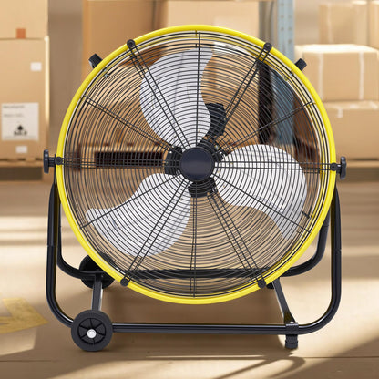 Albott 24 Inch Industrial Floor Fan, High Velocity Drum Fan with 3 Speeds, Heavy Duty Metal Shop Fan with Wheels for Warehouse, Workshop, Garage, Factory Use