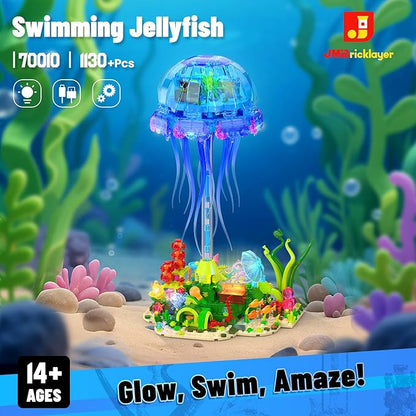 JMBricklayer Jellyfish Building Set with LED Lights Ocean Animal Collection Toy Floating Jellyfish Lamp Sea Creature Display for Adults Home &amp Office Decor Creative Gifts for Boys Girls 14+