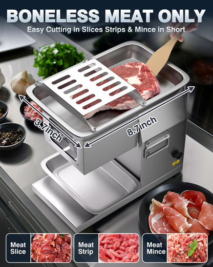 WantJoin Commercial Meat Cutter Machine - Electric Meat Cutting Machine, Meat Shredding Machine 3mm Blade Commercial Meat Slicer Stainless Steel for Kitchen Restaurant 1100LB/H 800W