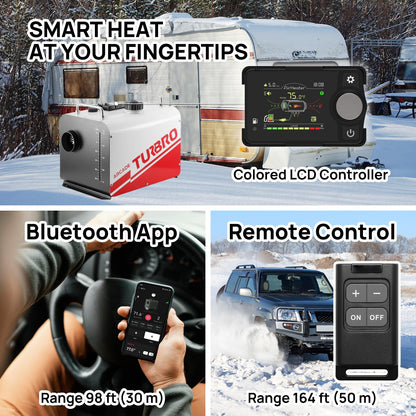 TURBRO 8kW Diesel Heater, 12V/24V/110V, All-in-One Parking Heater with Smart LCD, Remote and Bluetooth APP Control, Programmable Timer, Portable for RV, Camper, Truck, Boat, Tent, Garage, Shop, H8BP