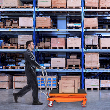 VEVOR TFD35 Hydraulic Lift Table Cart, 770lbs Capacity 59" with 4 Wheels and Non-Slip Pad, for Material Handling and Transportation, Orange