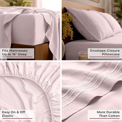 Mellanni Queen Sheets Set - 4 PC Hotel Luxury Bedding | Extra Soft, Cooling & Stain Resistant (Blush Pink)