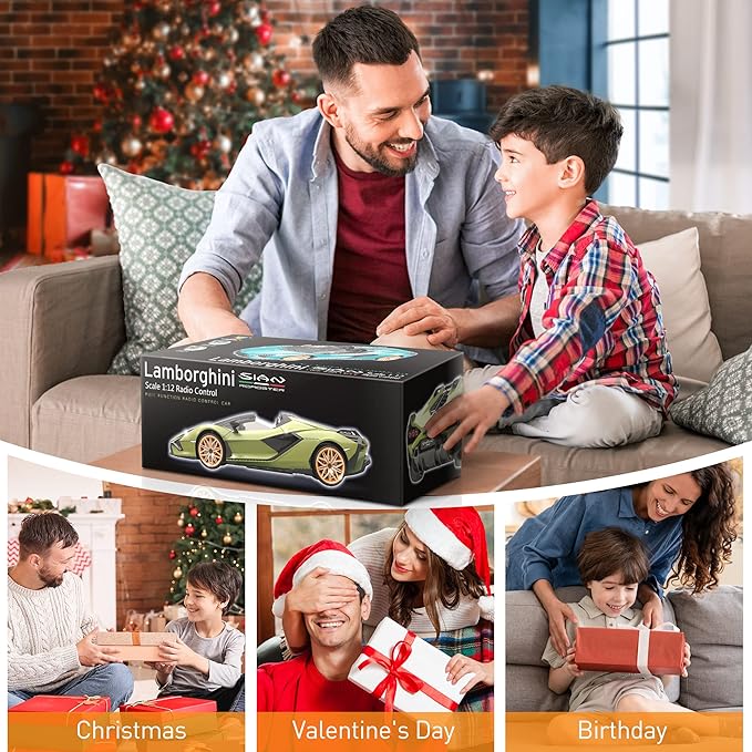 MIEBELY Lamborghini Remote Control Car 1:12 Scale Lambo Rc Cars 7.4V 900mAh Officially Licensed 12Km/h Fast Toy Car with Led Light 2.4Ghz Model Car for Adults Boys Girls Birthday Ideas Gift - Green