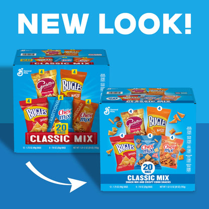 Classic Mix Snack Variety Pack, Bugles Original and Nacho Cheese, Gardetto's Original Recipe, Chex Mix Traditional and Cheddar, 20 Ct, 28 oz
