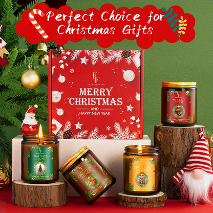 Christmas Candles Set, Scented Candles for Home, 4 Pack Holiday Natural Soy Candles, Christmas Gifts for Women Men, Festival Fragrance of Balsam Cedar/Cookies/Mulled Cider/Cinnamon