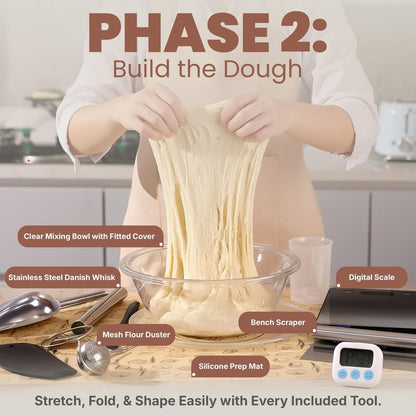 CraftZee Super All-Inclusive 𝗣𝗥𝗘𝗠𝗜𝗨𝗠 Sourdough Starter Kit with Pot - Sourdough Bread Baking Supplies, Scale, Oval & Round Baking Slings, 4 proofing Baskets, Bowl, Timer, Beginner Guide Recipes