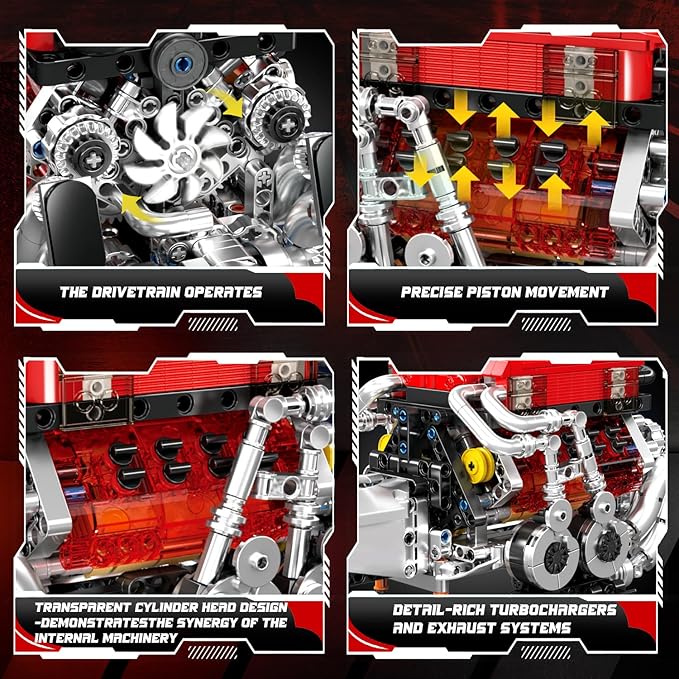 Mould King W16 Engine Model Kits - Build Your Own Supercar Engine Toy MOC Engineering Building Blocks Set That Run Twin V8 Engine Building Kits with Motor STEM Toy for Teen Adult(955 Pieces)