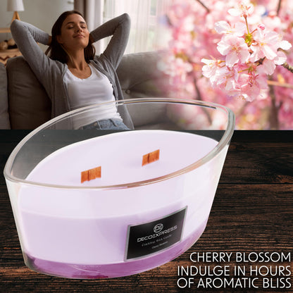 DECO EXPRESS Scented Candles, Crackle Double Wick Candles, Long 50 Hours Burn Time, Home Decor & Gift Ideas (Cherry Blossom)