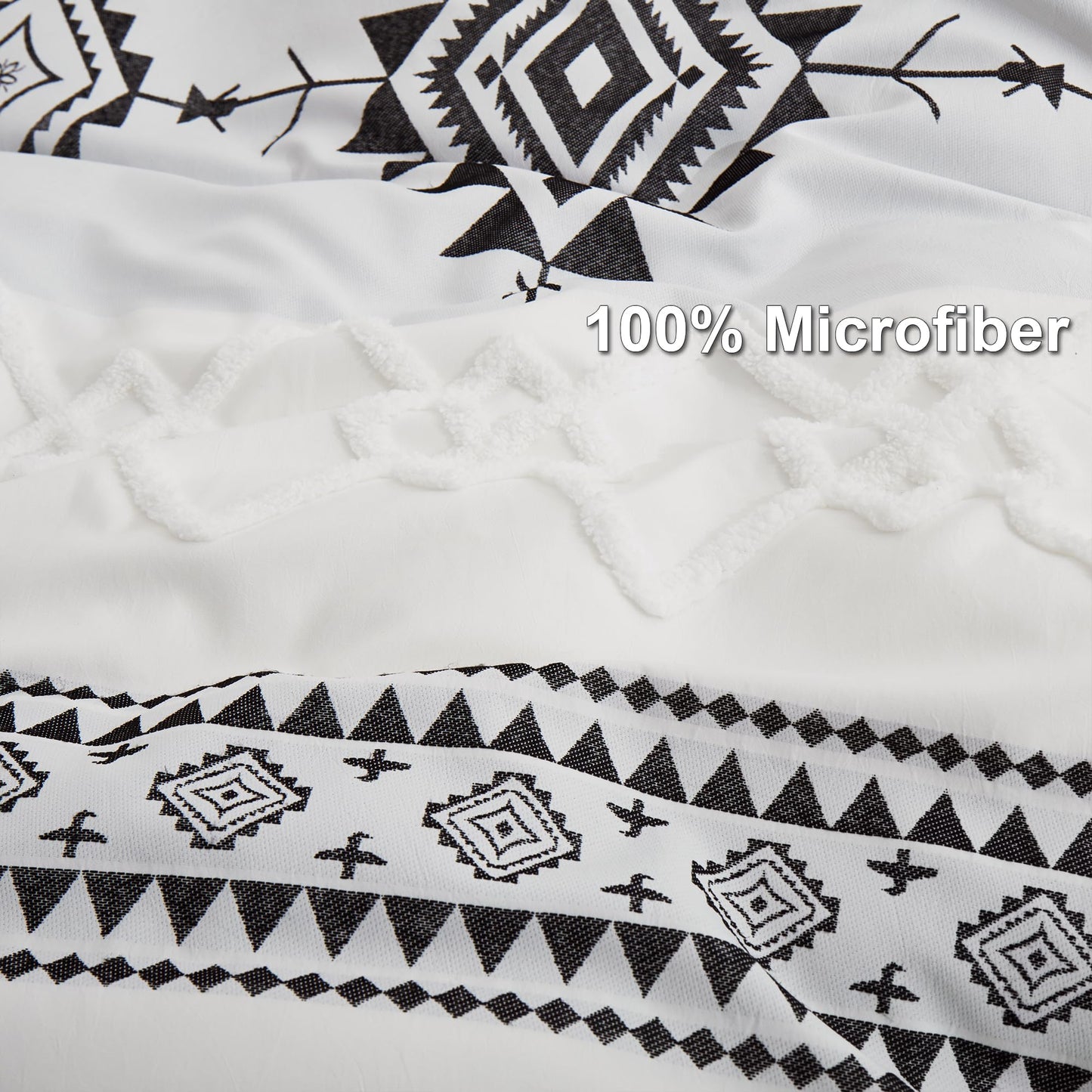 Oli Anderson Boho Duvet Cover Set Queen Size, Black and White Color Clash 3 PCS Microfiber Bedding Set, Durable and Super Soft Duvet Covers with Zipper and Ties, 90"*90"