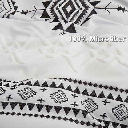 Oli Anderson Boho Duvet Cover Set Queen Size, Black and White Color Clash 3 PCS Microfiber Bedding Set, Durable and Super Soft Duvet Covers with Zipper and Ties, 90"*90"