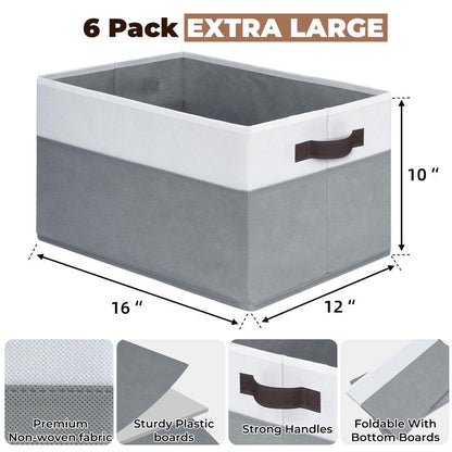 Criusia 6 Pack Clothes Bins for Organization - 16x12 Extra Large Storage Baskets for Shelves Closet Bedroom - Toy Storage Organizer Bins Boxes Cubes for Nursery - RV Apartment Essentials