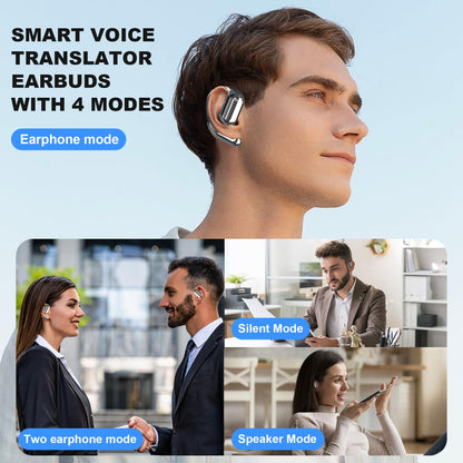 Real-Time AI Translation Earbuds, Open-Ear Audifonos Traductores Inglés Español Two-Way Translator Headphones, Bluetooth Wireless Earhooks for Business, Travel, Learning, Meetings (Pure White)
