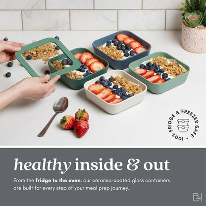 Crema Ceramic Coated Glass Food Storage Containers - Non-Toxic, BPA-Free | 10-Piece Meal Prep Set