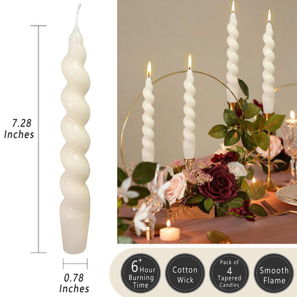 White Spiral Taper Candle Twist Candles Unscented Dinner Christmas Candles Long Lasting Burn Candle Stick Elegant Design for Halloween Home Décor Weddings Party Festive Seasons Holiday