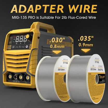 TOOLIOM 135A Gasless Flux Core MIG Welder 110V MIG Welder Flux MIG/Lift TIG/Stick 3 in 1 Welding Machine IGBT DC Inverter with LCD Display