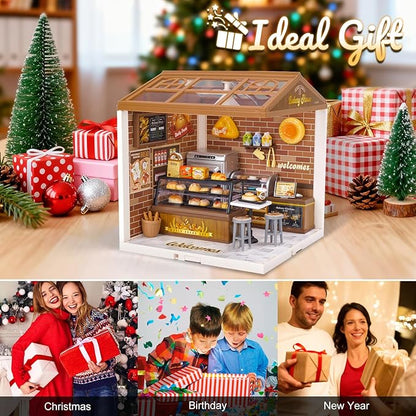 LED Building Blocks for Adults 1:24 DIY Miniature Dollhouse Kits with Roof &amp Dustproof Cover Tiny House Toy Building Sets for Kids Ages 8-12-15 Birthday Hobbies Gift for Men Women Boy Girl