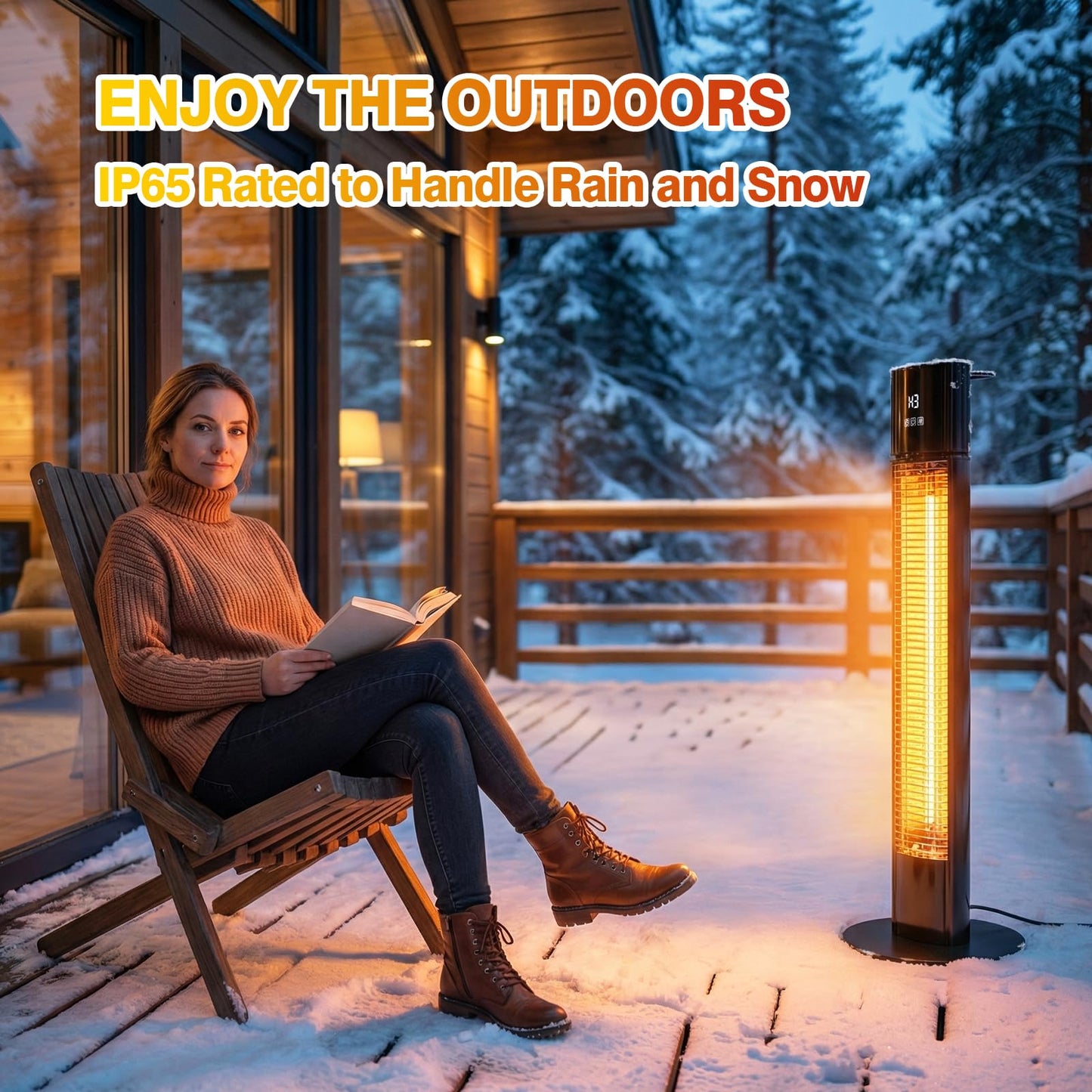 Portable Outdoot Electric Heater, Infrared Patio Heater for Outdoor/Indoor Use, garage heater electric, 1500W, BLACK