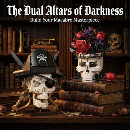 Gothic Skull Roses Flower Building Set for Adults Horror Botanical Skeleton Pot Home Table Decor Cool Unique Collectible Halloween &amp Valentine's Day Gifts with Box (1376 PCS)