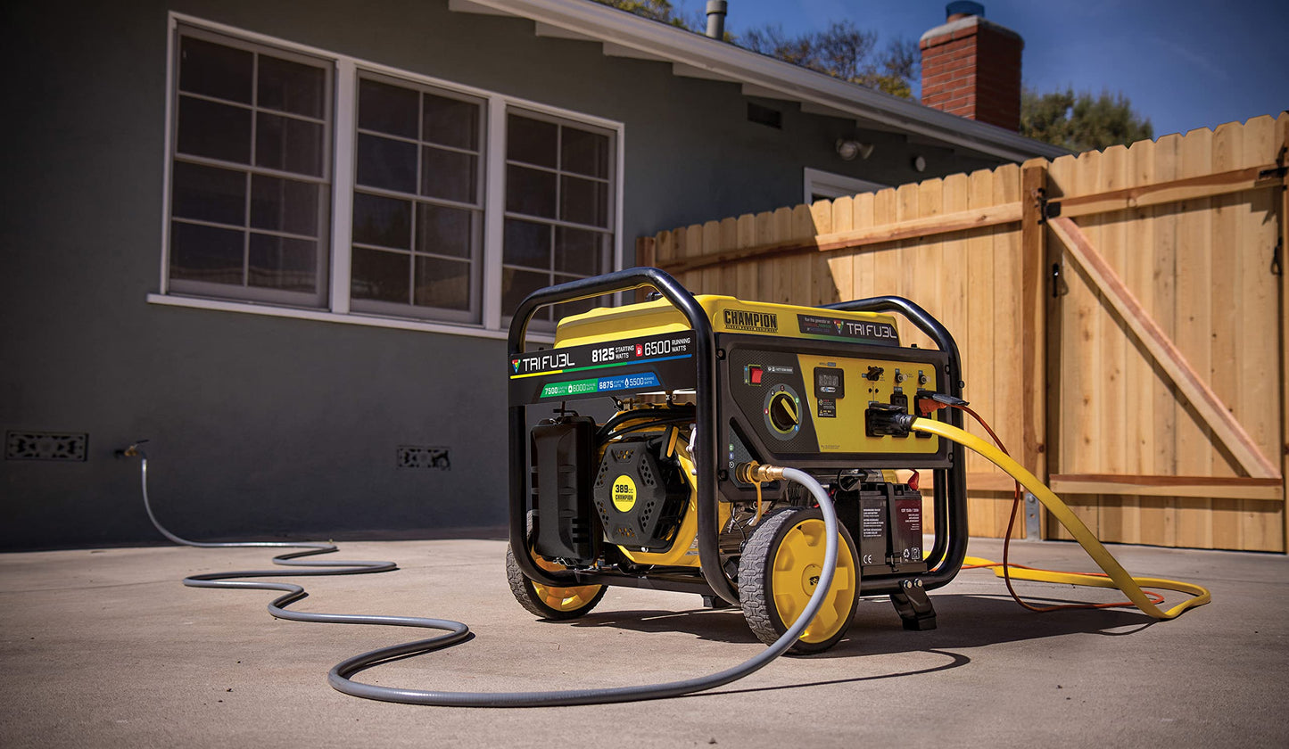 Champion Power Equipment 8125-Watt Electric Start Tri-Fuel Portable Generator with Free 3-Year Warranty