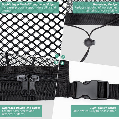 Kaskawise Car Ceiling Cargo Net Pocket,31"x21" Adjustable Double-Layer Mesh SUV Roof Organizer Long Trip Ceiling Storage Net,Car Camping Cargo Net for SUV,Van Life Accessories