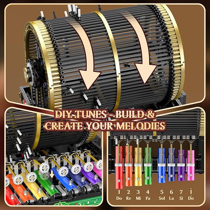 Mould King 10170 Music Box Building Sets 2344+ PCS Rotating Christmas Music Box with 4 Speed Adjustable Mode Black Gold Design with Festive Patterns Collectible Decoration Gift for Adults Age 14+