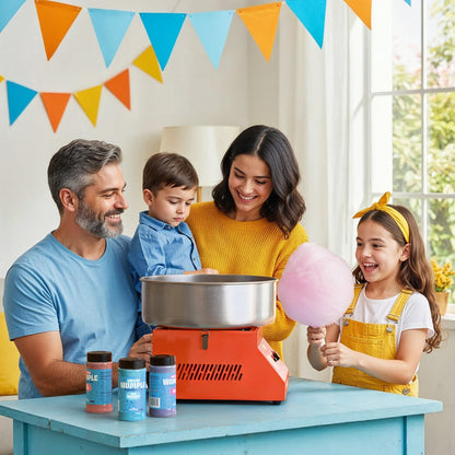 Wumple Cotton Candy Machine Kit Bundle with Flavored Sugars & Cones - Commercial Electric Cotton Candy Machine with Supplies, Stainless Steel Bowl for Parties - Orange