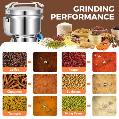 LEEVOT Grain Mill Grinder, 750g Commercial Spice Grinder Electric 2000W Stainless Steel Pulverizer Dry Grinder for Grinding Wheat, Oats, Corn, Pepper, and Coffee Beans – Grinder for Kitchen.