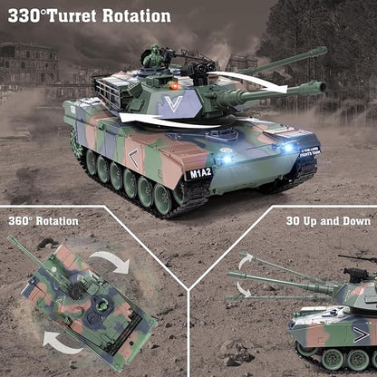 1:18 RC Tank 2.4Ghz M1A2 Remote Control Tank Model Toys 15 Channel Battle Army Toy with Smoke Light Sound Volume Switch Military Toy for Adult and Kid that Shoots BBS