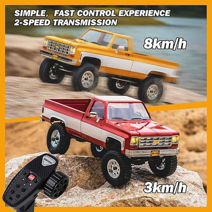 EAZYRC FMS 1/18 FCX18 Chevy K10 RC Crawler RTR with License Red RC Pickup Truck 4x4 Chevy Hobby Grade 2-Speed Transmission Monster Truck for Adults with Led Light (red)