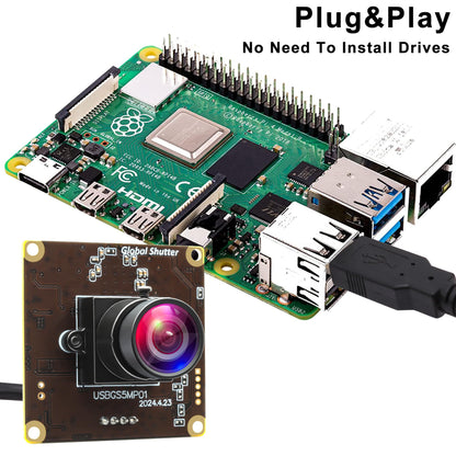 ALPCAM 5MP Global Shutter USB Camera Module, High Speed 60fps 1080P PC Webcam with No Distortion Lens Lightburn Camera, for Computer, Laptop, Android, and Raspberry Pi