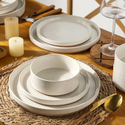 AmorArc Ceramic Dinnerware Set for 4 | Speckled Stoneware Plates and Bowls with unglazed terracotta | Scratch Resistant, Dishwasher & Microwave Safe Modern Dishes Sets- 12-Pcs