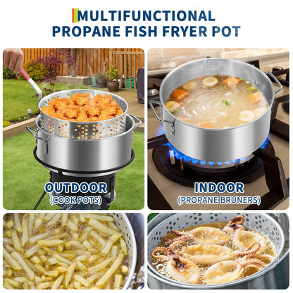 dainslef 11QT Outdoor Fish Fryer Pot with 6.7QT Strainer Basket, 58,000 BTU Aluminum Propane Deep Fryer Pot for Seafood & Fries, Portable Camping/Backyard Outdoor Cooking