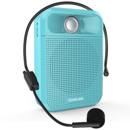 Voice Amplifier, Towevine Portable Rechargeable Microphone Speaker with Headset and Waistband for Teachers, Classroom, Singing, Coach, Training, Presentation, Tour Guide - Blue