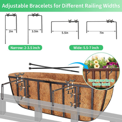 Legigo 16-Inch Window Box Planters - Durable Metal Railing Planters with Coconut Liners | 2-Pack for Outdoor Use