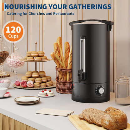 120-Cup Coffee Urn, 18L / 4.8Gal Double Wall Insulation Coffee Dispenser, Stainless Steel Large Hot Beverage Dispenser with Automatic Temperature Control & Faucet Commercial Coffee Urn, Black