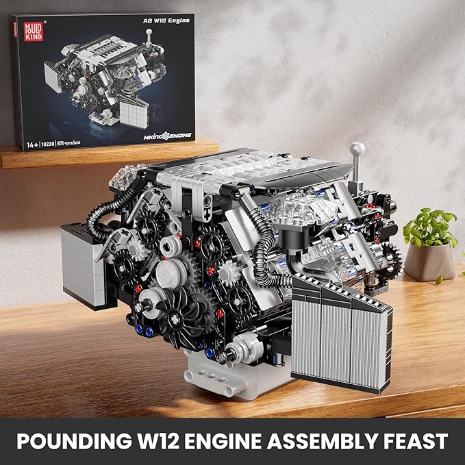 Mould King W12 Engine Toys Building Block Model Engine Kit for Adults V8 Engine Scale Model 10230 STEM DIY Building Kits That Works Blocks for Adults and Aged 14+ (871 Pieces)
