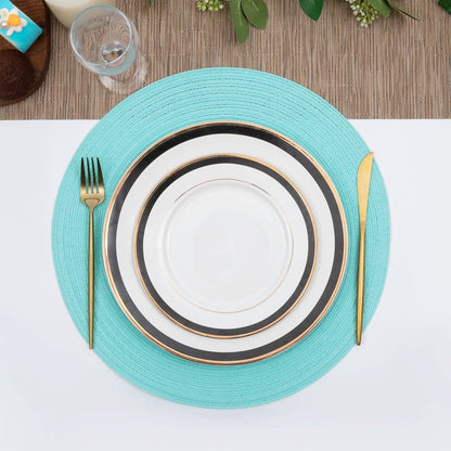 SHACOS Round Placemats Set of 4 Washable 15 inch Round Table Mats Cotton Polyester Woven Braided Place Mats for Dining Table Wedding Party Decor (Aqua, 4)