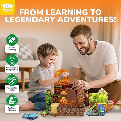 TOY Life 79PCS Magnetic Tiles Dinosaur Toys Set Magnet Building Blocks Lava Dino World for Kids Ages 3-5 Jungle Animals Construction Toys for Toddlers 4-8 STEM Educational Gift for Boys &amp Girls