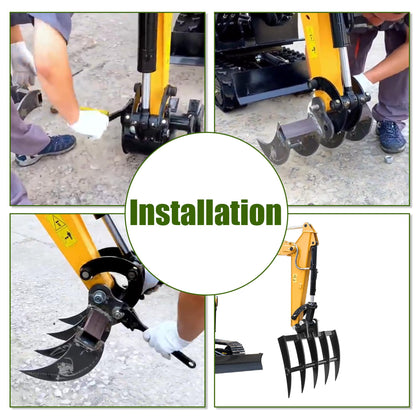 Mini Excavator Rake, Metal Wide Backhoe Rake Fit for 0.8T-1.5T Mini Excavators Attachments Use for Land Clearing, Debris Removing, Soil Spreading
